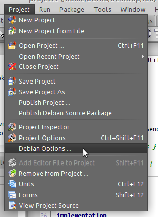 screenshot menu "build deb options"