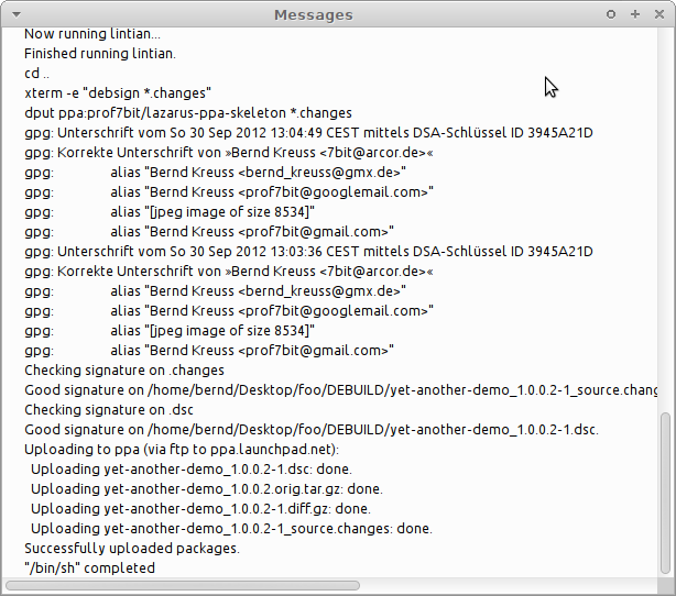 screenshot messages window, src package complete